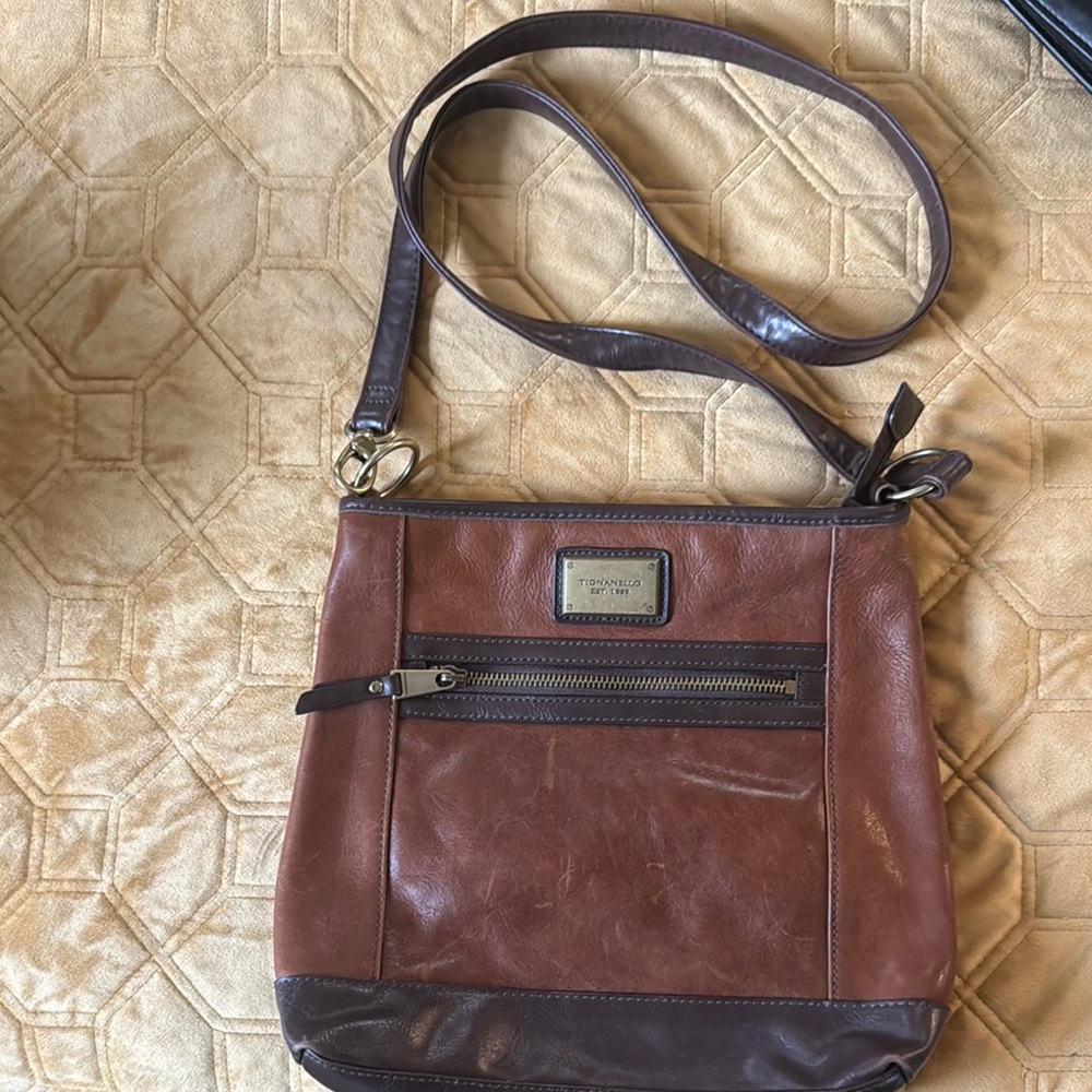 Tignanello Brown Leather Bag with Gold Details